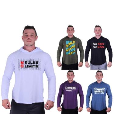 Imagem de Kit 5 Camisetas Manga Longa com Touca Longline Estampada Treino Academia Lazer Casual-Masculino