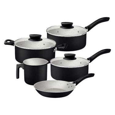 Imagem de Jogo De Panelas Tramontina Linz 5 Peças Em Alumínio Antiaderente Starflon Max Preto