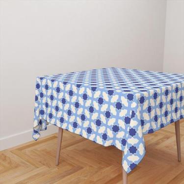 Imagem de Toalha De Mesa Quadrada 4 Lugares Tecido Oxford Estrela Azul e Branco 