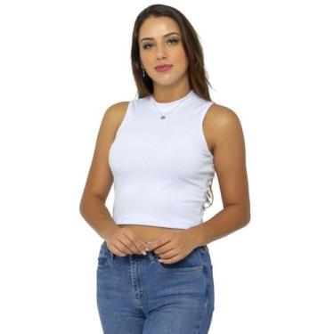 Imagem de Cropped Regata Adamas Gola alta malha canelada, Offwhite, G
