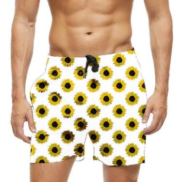 Imagem de Short Praia Shorts Banho Bermuda Verão Girassol Cartoon Amarelo 1418 -