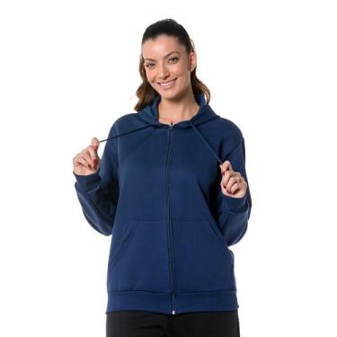 Imagem de Blusa Moletom Canguru Feminino Azul Marinho com Zíper - CHIELLA, GG, A