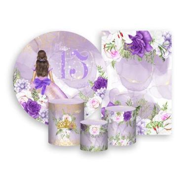 Imagem de Kit 2 Painéis De Festa + Trio De Capas Cilindro - 15 Anos Princesa Lil