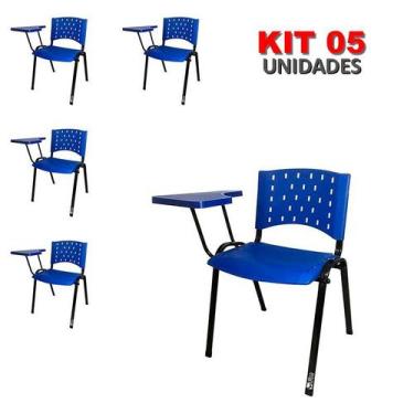 Imagem de Cadeira Universitária Plástica Azul 5 Unidades Prancheta Plástica - UL