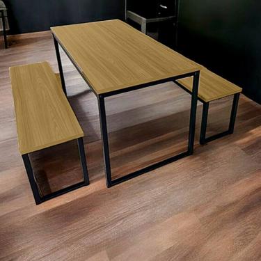 Imagem de Conjunto Refeitório Industrial Mesa 152x78 e 2 Bancos Nogal/Preto