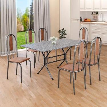 Imagem de Conjunto Sala de Jantar Mesa Retangular 140x75cm Tampo Granito Ocre 6 