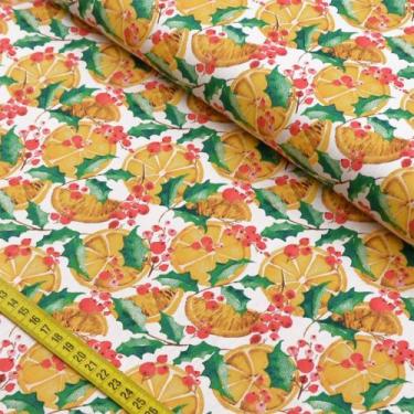 Imagem de Tecido Estampado para Patchwork - Natal: Azevinho com Laranja (0,50X1,
