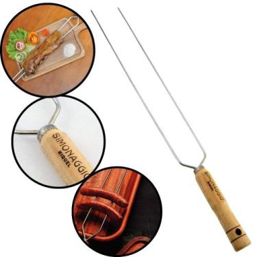 Imagem de Espeto Duplo Churrasco 75cm em Aço Níquel e Cabo Madeira - Simonaggio