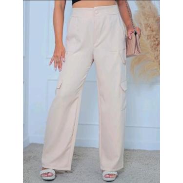 Imagem de calça cargo alfaiataria feminina - estacaomix, Bege, M