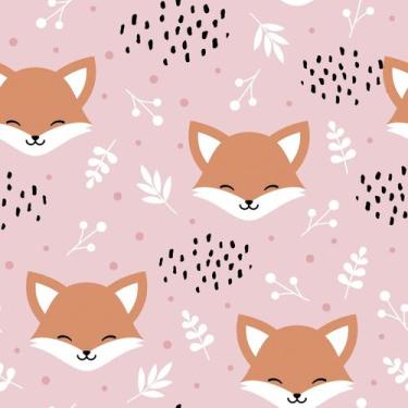 Imagem de Papel De Parede Adesivo Raposinha Fofo Rosa Quarto Infantil 10m - Baza