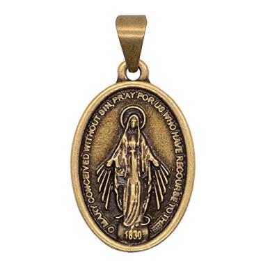 Imagem de Our Lady of Grace Miraculous Medal Pendant | Gold-Tone Metal Charm | Great Addition to Religious Necklaces or Chaplets | Catholic Gift for First Holy Communion and Confirmation