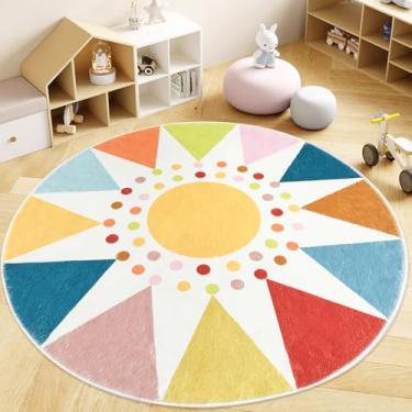 Imagem de Lacomfy Tapete infantil 1,5 m redondo boho tapete de sol círculo infantil tapete colorido sala de aula quarto sala de jogos tapete para meninos meninas tapete para crianças tapete abstrato moderno