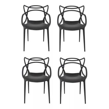 Imagem de Kit Conjunto 4 Cadeiras Allegra Polipropileno com Encosto Moderna Versátil para Sala de Jantar Cozinha Bar Restaurante Jardim Varanda Cafeteria Shopping Salão de Festas Preto