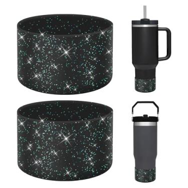 Imagem de WUQID Pacote com 2 botas de silicone brilhantes compatíveis com Stanley Quencher Adventure 1,134 g e Stanley IceFlow 590 ml, 850 g, reduz amassados capa inferior de garrafa de água de silicone