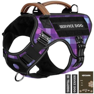 Imagem de Peitoral tático para cães – Colete para cães de serviço HEYCAHVA com fivelas de metal para cães médios e grandes, refletivo, sem puxão, colete com alça de couro, gancho e laço para treinamento de