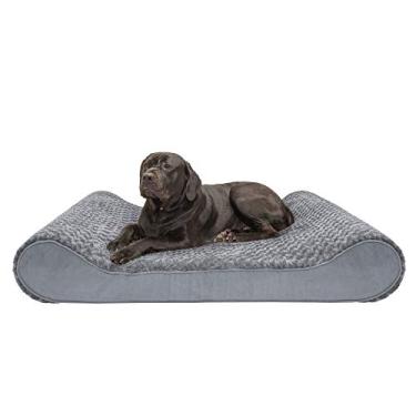 Imagem de Furhaven Cama de espuma viscoelástica para cães extra grandes com capa lavável removível, para cães de até 81,6 kg - Colchão luxuoso de pelo sintético e camurça com contorno de espreguiçadeira - cinza, gigante/3GG