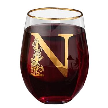 Imagem de Taça de vinho com monograma floral sem haste exclusiva gravada com inicial para tinto ou branco 425 g copo de vinho letra N - presentes para mulheres, homens, presentes de aniversário, Natal,