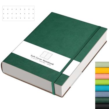 Imagem de AHGXG Caderno pontilhado - Caderno grande A4 pontilhado, 21 x 28 cm, caderno quadriculado de 320 páginas, papel grosso de 100 g/m², capa macia de couro, com estênceis de diário, bolso interno - verde