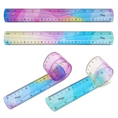 Imagem de Régua flexível de 30 cm/12 polegadas, 2 peças, régua dobrável de escala dupla, pastel, transparente, régua inquebrável para crianças, estudantes, escola, escritório, estacionária