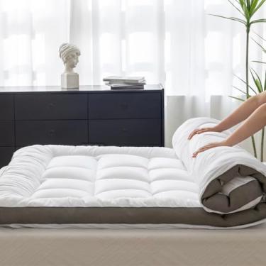 Imagem de Melhor conforto e resfriamento: 100% algodão 5 cm cobertura de colchão completo - suavidade luxuosa, bom para dores nas costas, tecnologia de resfriamento revolucionária, design antiderrapante, ideal
