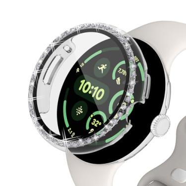Imagem de Capa protetora de tela compatível com Google Pixel Watch 3 de 41 mm e 45 mm, capa protetora completa de policarbonato rígido com filme de vidro temperado para acessórios Pixel Watch 3 (transparente,