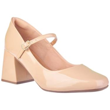 Imagem de Sapato Feminino Mary Jane Boneca Romântica Bico Quadrado Salto Modelo Atual Moderno (Nude Verniz, BR, Adulto, Numérico, 40)
