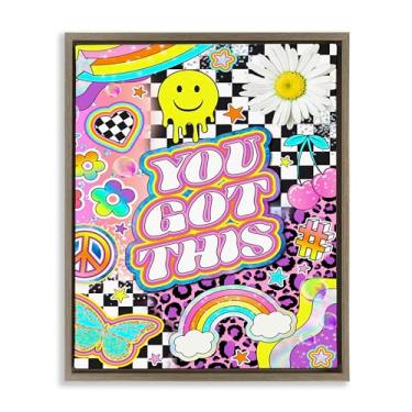 Imagem de Stupell Industries Groovy You Got This Collage Framed Floater Canvas Wall Art Design por Jess Stempel, moldura flutuante marrom, 63 x 78 cm