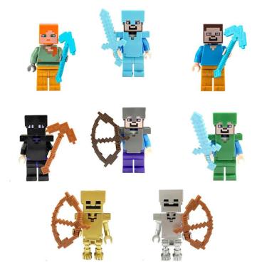 Imagem de Kit 8 Bonecos Minecraft Blocos De Montar