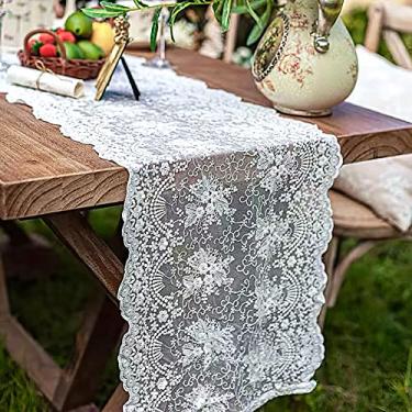 Imagem de Insparkle Living Caminho de Mesa de Renda Branca- Caminhos de Mesa Vintage com Flores Bordadas, Guardanapos de Renda, Cômoda, Cachecol, Decoração de Mesa Chique para Mesa de Jantar (16" X 90", Branco)