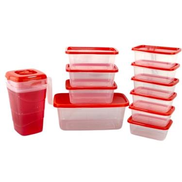 Imagem de Conjunto kit 10 Potes Transparente BPA Free Marmitas Fitness C/Jarra eTampa Colorida Para Freezer Microondas