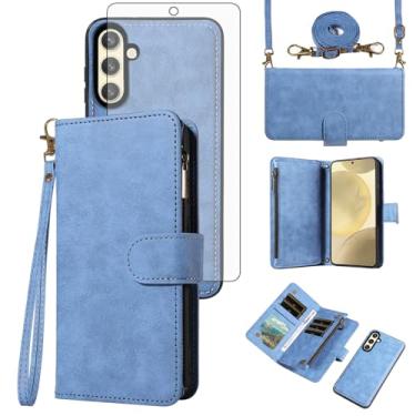 Imagem de Asuwish Capa de celular para Samsung Galaxy S24/S25 5G carteira com zíper destacável com protetor de tela de vidro temperado alça transversal alça flip suporte para cartão S 24 24S 25 25S G5 feminino