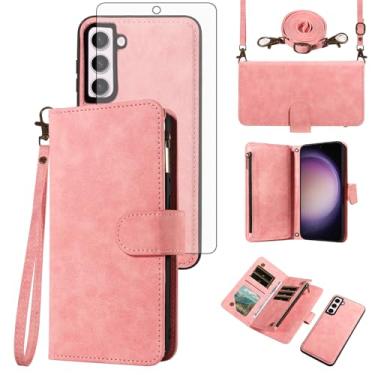 Imagem de Asuwish Capa de celular para Samsung Galaxy S23 5G carteira com zíper destacável com protetor de tela transversal alça flip suporte para cartão S 23 23S GS23 G5 SM-S911U 6,1 polegadas feminino ouro