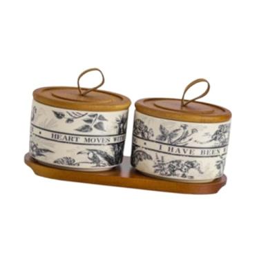 Imagem de IEUDNS Jarra de cerâmica de caixa de chá com tampa de cozinha de armazenamento lacrado recipiente de armazenamento de alimentos para cereal de arroz de, Black 2 Jar E Bandeja