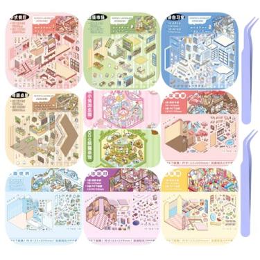 Imagem de 10 conjuntos de adesivos 3D, adesivos de casa 3D DIY, adesivos de cena em miniatura, faça sua própria loja de roupas de restaurante, parque de diversões, cafeteria, pista de esqui, festa mágica,