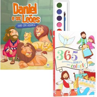 Imagem de Livros Aquarela Daniel e os leões  + 365 Desenhos da Bíblia Para Color