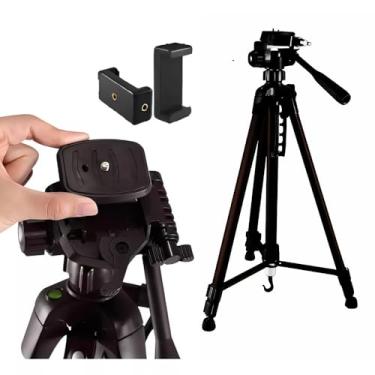 Imagem de Tripé Profissional Câmera e Celular em Alumínio, 1,90m de Altura Máxima, com Suporte e Travas, Pés Antiderrapantes