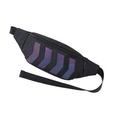 Imagem de Pochete refletiva, bolsa de cintura unissex, bolsa de cintura transversal esportiva feminina e masculina, alça de ombro ajustável com zíper, bolsa de cinto preta, adequada para atividades ao ar livre