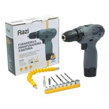 Imagem de Parafusadeira e Furadeira Razi Multifuncional Porta´til 350-1400 RPM Sem Fio Bivolt Bateria 12v Com 22 Acesso´rios