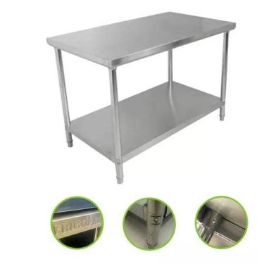 Imagem de Bancada Mesa Total Inox 100x70cm Industrial Com Prateleira - Frigopro