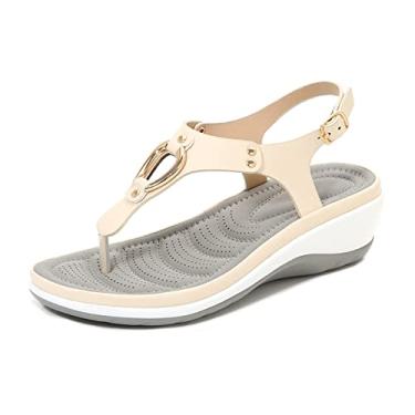 Imagem de Sapatos de praia femininos verão salto alto solado confortável sandálias casuais chinelos(Apricot,39EU)