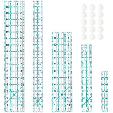 Imagem de VPVPV Régua De Costura, Réguas De Quilting De 5 Peças, 3 X 17", 1,5 X 17", 3 X 12", 1,5 X 10", 1 X 6", Régua De Acrílico, Régua De Corte Com Anéis Antiderrapantes (Azul)