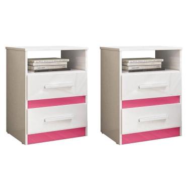 Imagem de Kit 2 Mesas De Cabeceira Apolo 2 Gavetas Flex Branco Rosa Moval Branco Rosa