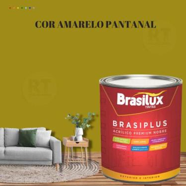 Imagem de Tinta de Parede Semi Brilho Amarelo Brasiplus 800ml Acrilica Lavável. 