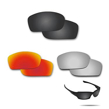 Imagem de Fiskr Lentes polarizadas de substituição para óculos de sol Oakley Fives Squared (OO9238) com revestimento antiarranhões, água salgada e antipoeira (preto furtivo, prata metálica e vermelho fogo)