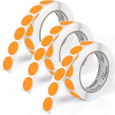 Imagem de Perco Etiquetas adesivas redondas laranja fluorescente de 2,5 cm - Pacote com vários rolos (3 rolos, 1.000 etiquetas cada) - Adesivo permanente, cores vibrantes, fixação forte - perfurado para fácil