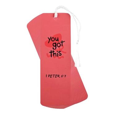 Imagem de Dicksons Cast All Your Anxiety On Him 1 Peter 5:7 15 cm papel cartolina vermelha tasseled marcador de livro conjunto de 12
