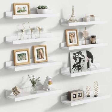 Imagem de Prateleiras flutuantes de borda para parede, conjunto de 8, prateleiras de parede de madeira maciça de 40,6 cm com lábios, grande prateleira de livros para berçário, armazenamento de brinquedos