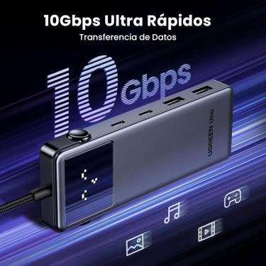 Imagem de Ugreen Uno Adaptador Hub USB C + USB A 3.2 10Gbps ( 6 em 1 ) Thunderbolt 3/4 hdmi 4K 60Hz Tipo C pd 100W indicador LED Compatível iPhone 15 Galaxy S24