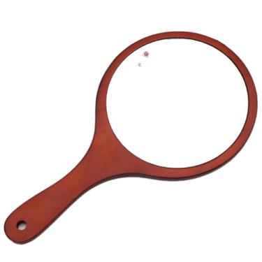 Imagem de lasenersm 1 espelho de maquiagem de madeira redondo espelho portátil com alça espelho cosmético de lado único espelho de mão espelho de vaidade espelho de mão espelho de vaidade de mão, 16,7 x 11,8