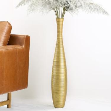 Imagem de Vaso de chão alto, vaso grande de resina, resistente, luxuoso, texturizado, vaso para ramos decorativos flores secas, vaso de 69,8 cm de altura para decoração, dourado
